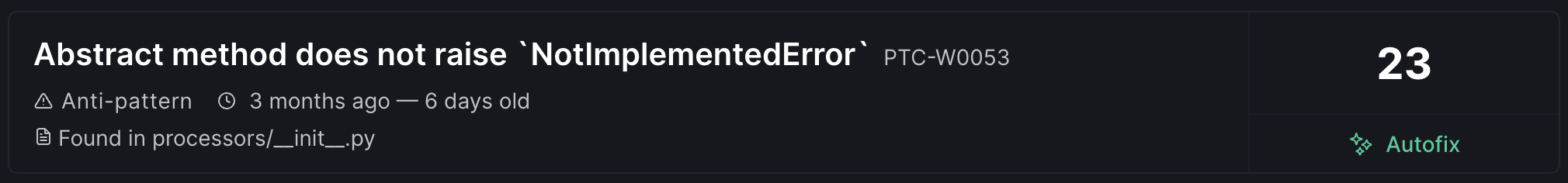 Issue box with Autofix button